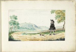 Homme marchant sur un chemin de campagne - Gesina ter Borch (signed by artist)