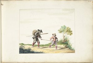 Vieux mendiant aveugle guidé par un garçon - Gesina ter Borch (signed by artist)