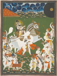 Maharana Bhim Singh en procession, vers 1820 (aquarelle opaque et or sur papier)