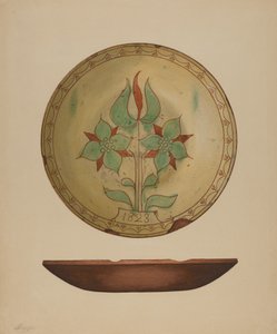 Assiette avec tulipe et deux fleurs, 1938