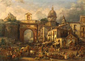 Italie, Naples, Marché à Porta Capuana par Giacinto Gigante