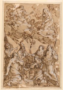 Dessin, Christ et Vierge avec les saints patrons de Pistoia, 1638