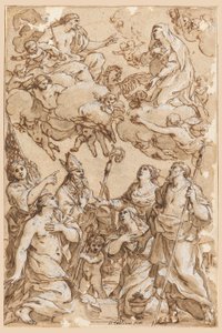 Dessin, Christ et Vierge avec les saints patrons de Pistoia, 1638