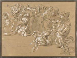 La découverte de la coupe dans le sac de Benjamin (?) - Giacinto Gimignani