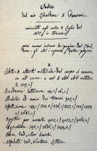 Incipit du manuscrit du Zibaldone (ou "Pensieri") par Giacomo Leopardi (1798-1837). 1817-1832 - Giacomo Leopardi
