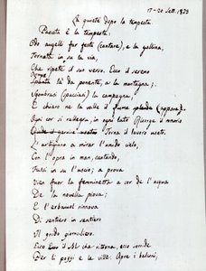 Manuscrit du poème "Le calme après la tempête" de Leopardi. 1829 (documents )