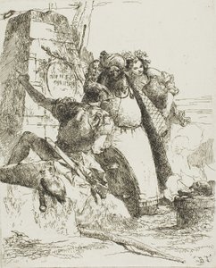 Un magicien, un soldat et trois figures regardant un crâne en feu, de Scherzi - Giambattista Tiepolo