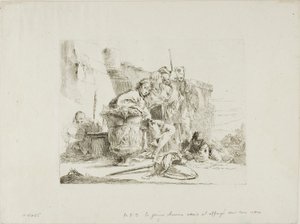 Jeune homme assis appuyé contre une urne, de Capricci - Giambattista Tiepolo