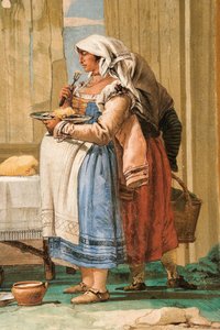 (détail) Famille de paysans à table, de la salle des scènes rustiques, dans la Foresteria, 1757