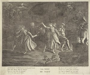 Nuit : ronde de jeunes hommes et femmes - Gilbert Schoute