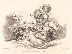 Trois chérubins jouant sur une vague en forme de dauphin - Gilles Demarteau