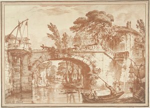 Paysage du sud avec pont et maisons près de la rivière