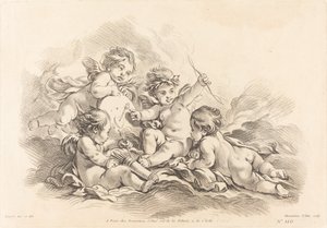 Quatre chérubins à la pratique de la cible - Gilles Demarteau, the Elder after François Boucher