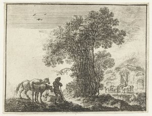 Paysage avec un paysan et deux chevaux