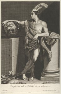 David debout avec les jambes croisées tenant la tête de Goliath sur un piédestal, vers 1635-45 - Gilles Rousselet