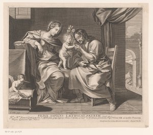 Sainte Famille et ange préparant un berceau - Gilles Rousselet