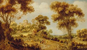 Paysage boisé étendu avec Christ sur le chemin d