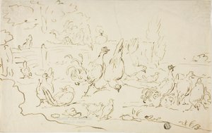 Poules et coqs dans la cour - Gillis Claesz. de Hondecoeter