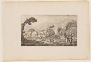 Plusieurs hommes sur un chemin devant une ferme, extrait de Douze paysages avec figures