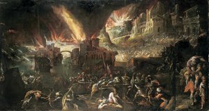 Énée sauvant son père de la Troie en flammes - Gillis van Valckenborch