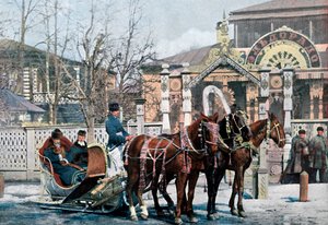 Une troïka en traîneau à Moscou, Russie, vers 1890
