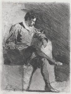 Homme assis en costume du XVIe siècle, vers 1878