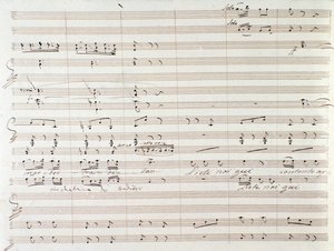 Page de partition musicale de Le Comte Ory avec corrections manuscrites par Gioacchino Rossini - Gioachino Rossini