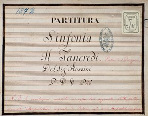 Partition pour la symphonie réduite pour piano de Tancredi, opéra de Gioacchino Rossini