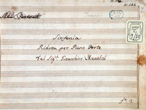 Partition pour la symphonie réduite pour piano de Tancredi, opéra de Gioacchino Rossini