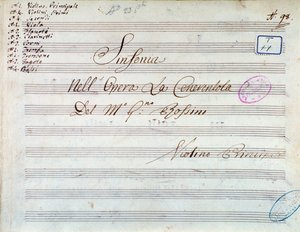 Page de titre de partition musicale de violon pour la symphonie dans Cendrillon, ou La bonté triomphante par Gioacchino Rossini