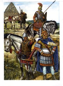 Barbare : un guerrier hun, un guerrier goth et un soldat romain - Giorgio Albertini