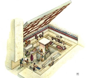 Civilisation étrusque : reconstruction et découpage de la tombe du Tifone (typhon), nécropole de Tarquinia. IIe siècle avant J.-C. Italie - Giorgio Albertini