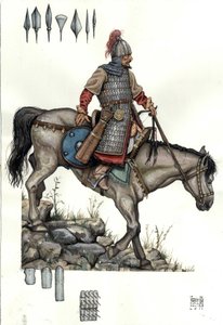 Moyen Âge : soldat de la cavalerie lourde hongroise. 9e siècle - Giorgio Albertini