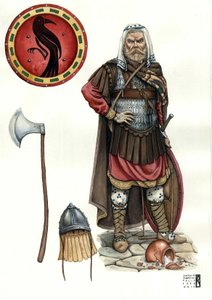 Moyen Âge : soldat de la garde varangienne (ou garde varegue), corps d