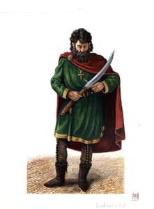 Moyen Âge : soldat de la garde varangienne (ou garde varegue), corps d