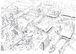 Moyen Âge : vue représentant des ouvriers travaillant dans les carrières de marbre de Carrare (Carrara) au XVe siècle. Italie Illustration de Giorgio Albertini. (L