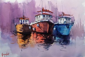 Bateaux colorés dans le port