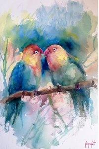 Aquarelle de perruches colorées - Giorgio Gosti