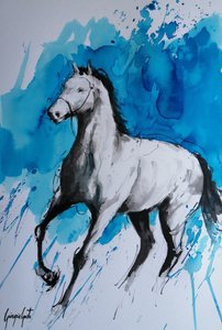Cheval au galop - Éclaboussure bleue - Giorgio Gosti