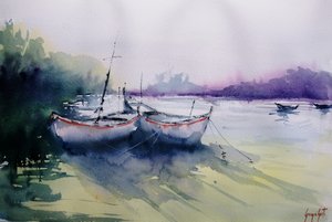 Les bateaux du matin brumeux