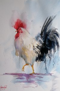 Aquarelle « Le coq fier » - Giorgio Gosti