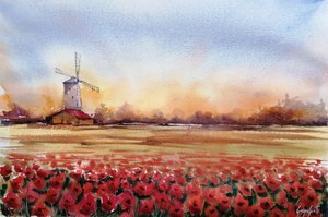 Moulin aux coquelicots rouges - Giorgio Gosti