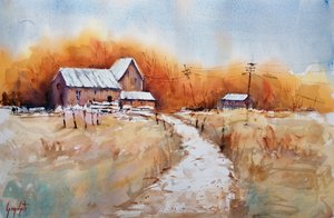 Grange rustique en hiver