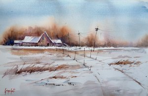 Une ferme enneigée en hiver - Giorgio Gosti