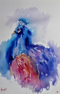 Un paon aux couleurs vives peint à l