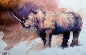 Un rhinocéros aux couleurs vives peint à l