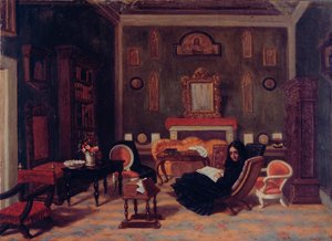 Elizabeth Barrett Browning dans le salon de sa maison Guidi à Florence, vers 1880