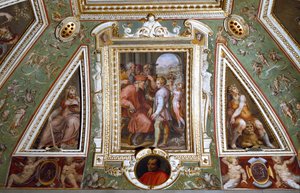 (détail) de la salle de Cosimo de Medicis se représentant avec Sante Bentivoglio, gouverneur de la ville de Bologne