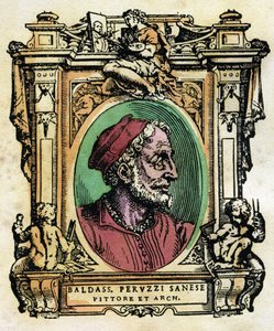 Portrait de Baldassarre Peruzzi, architecte et peintre siennois. Gravure de Les Vies par Giorgio Vasari