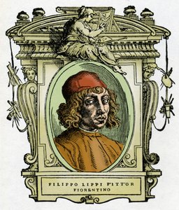 Portrait de Filippo Lippi (1406-1469) peintre florentin. Xylographie de « La vie des peintres » de Giorgio Vasari.